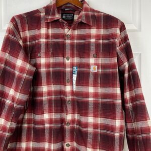 Carhartt Rugged Flex Flannel Fleece Lined Shirt Shacket Striped 104913 Mens L